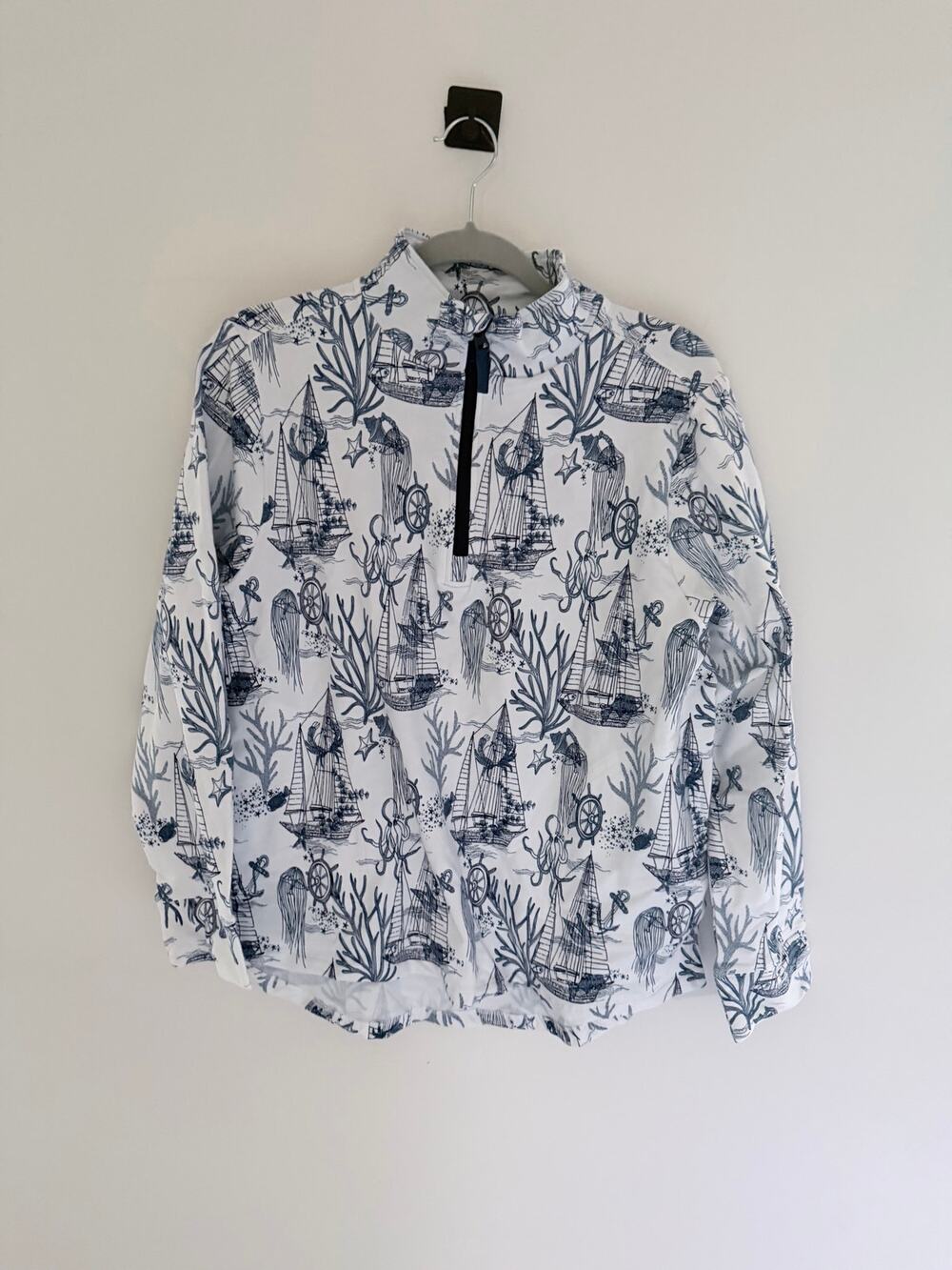 NWT Vera Bradley Blue White Nautical Print Quarter-Zip Pullover-Size L